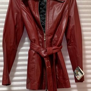 Women's red leather jacket